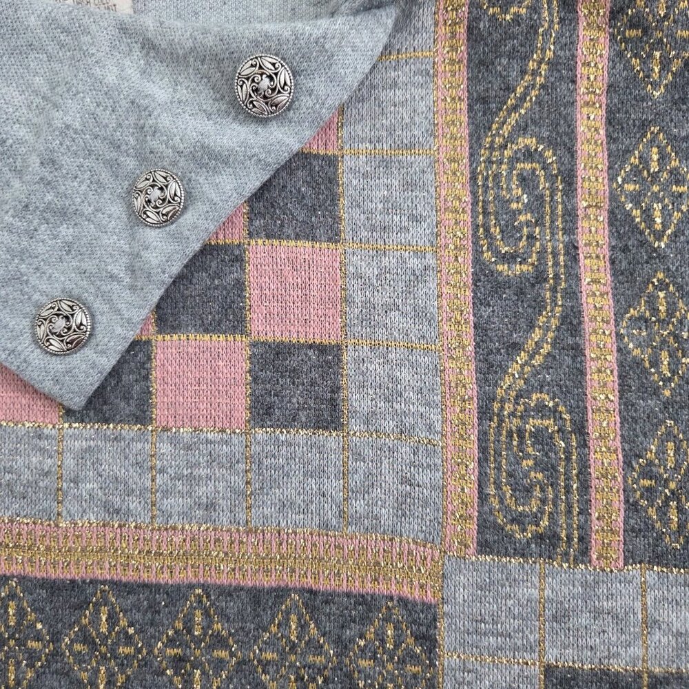 Vtg 90s Patchwork Asymmetrical Pullover Sweater Medium Blair Gray Multi Boho Art - Picture 7 of 11